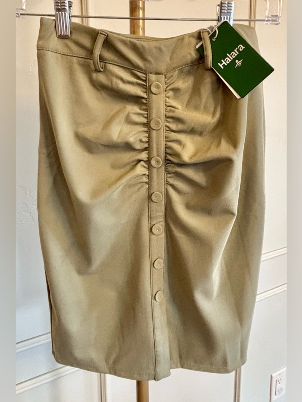 Halara Olive Green Button-Front Pencil Skirt Midi MSRP $47 NWT XS